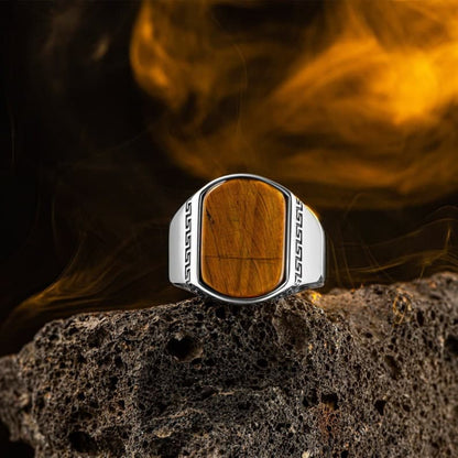 Turkish Style Ring with Natural Tiger Eye Stone |  Sterling Silver Oxidized Ring | With Certificate of Authenticity and  Hallmark