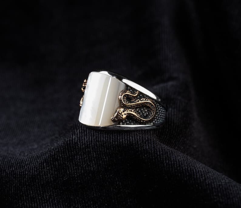 Unique Designed Turkish Style Curved Ring with Mother Of Pearl |  Sterling Silver Ring |With Certificate of Authenticity and  Hallmark