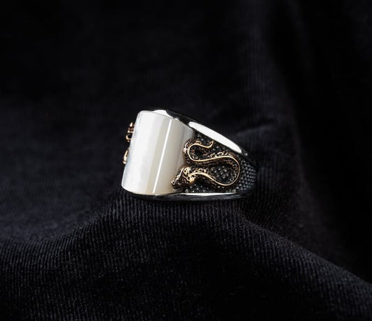 Unique Designed Turkish Style Curved Ring with Mother Of Pearl |  Sterling Silver Ring |With Certificate of Authenticity and  Hallmark