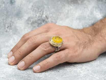 Unique Turkish Style Ring with Yellow Sapphire |  Sterling Silver Oxidized Ring | With Certificate of Authenticity and  Hallmark