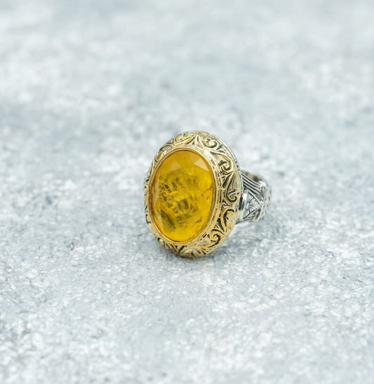 Unique Turkish Style Ring with Yellow Sapphire |  Sterling Silver Oxidized Ring | With Certificate of Authenticity and  Hallmark