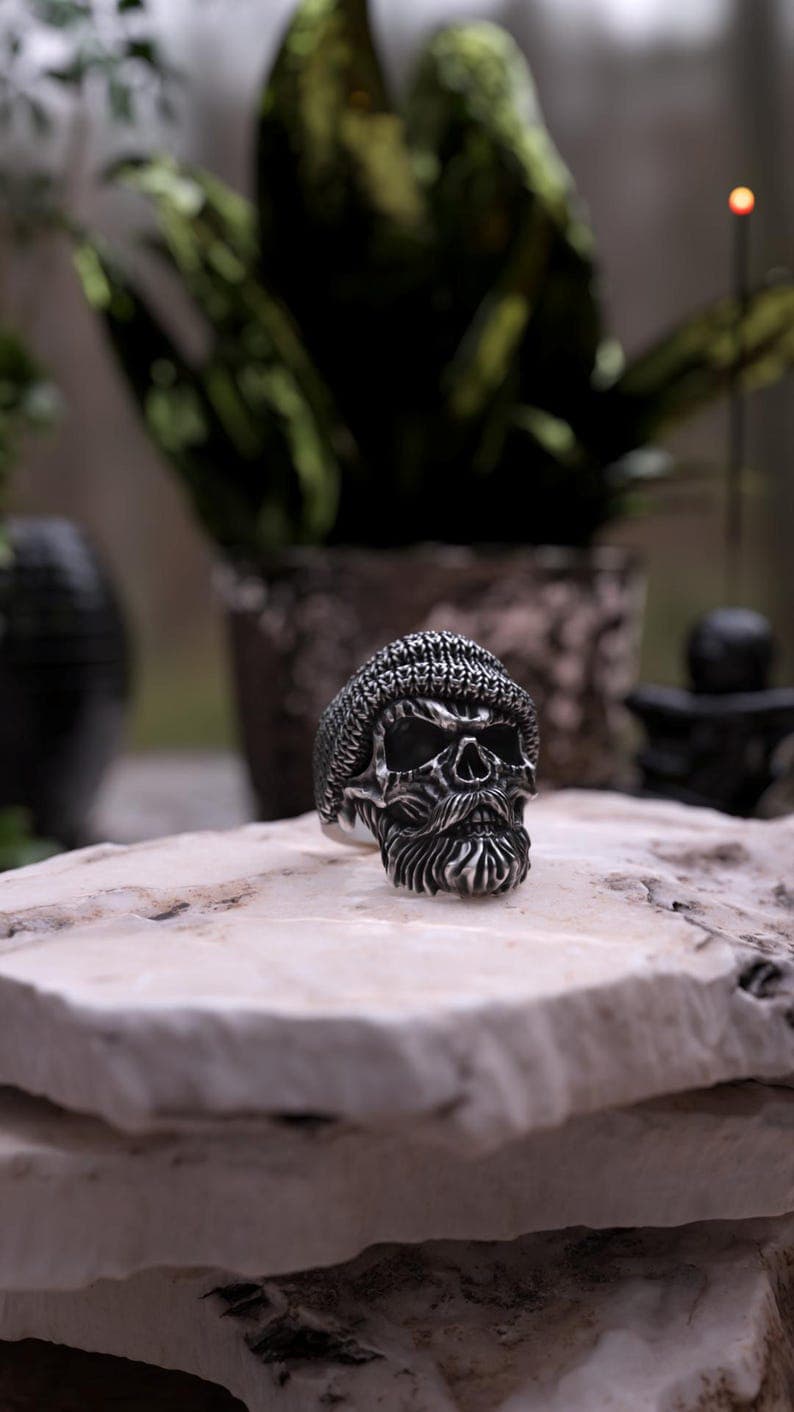 Unique Bearded Skull Ring |  Sterling Silver Oxidized Ring | Men's Jewelry | With Certificate of Authenticity and  Hallmark