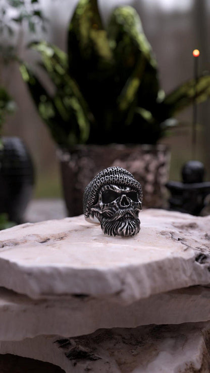 Unique Bearded Skull Ring |  Sterling Silver Oxidized Ring | Men's Jewelry | With Certificate of Authenticity and  Hallmark