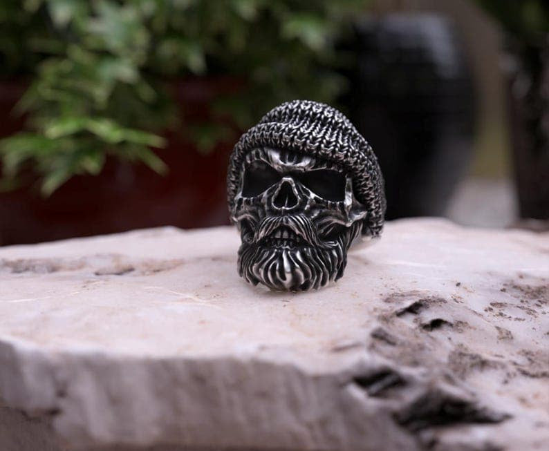 Unique Bearded Skull Ring |  Sterling Silver Oxidized Ring | Men's Jewelry | With Certificate of Authenticity and  Hallmark