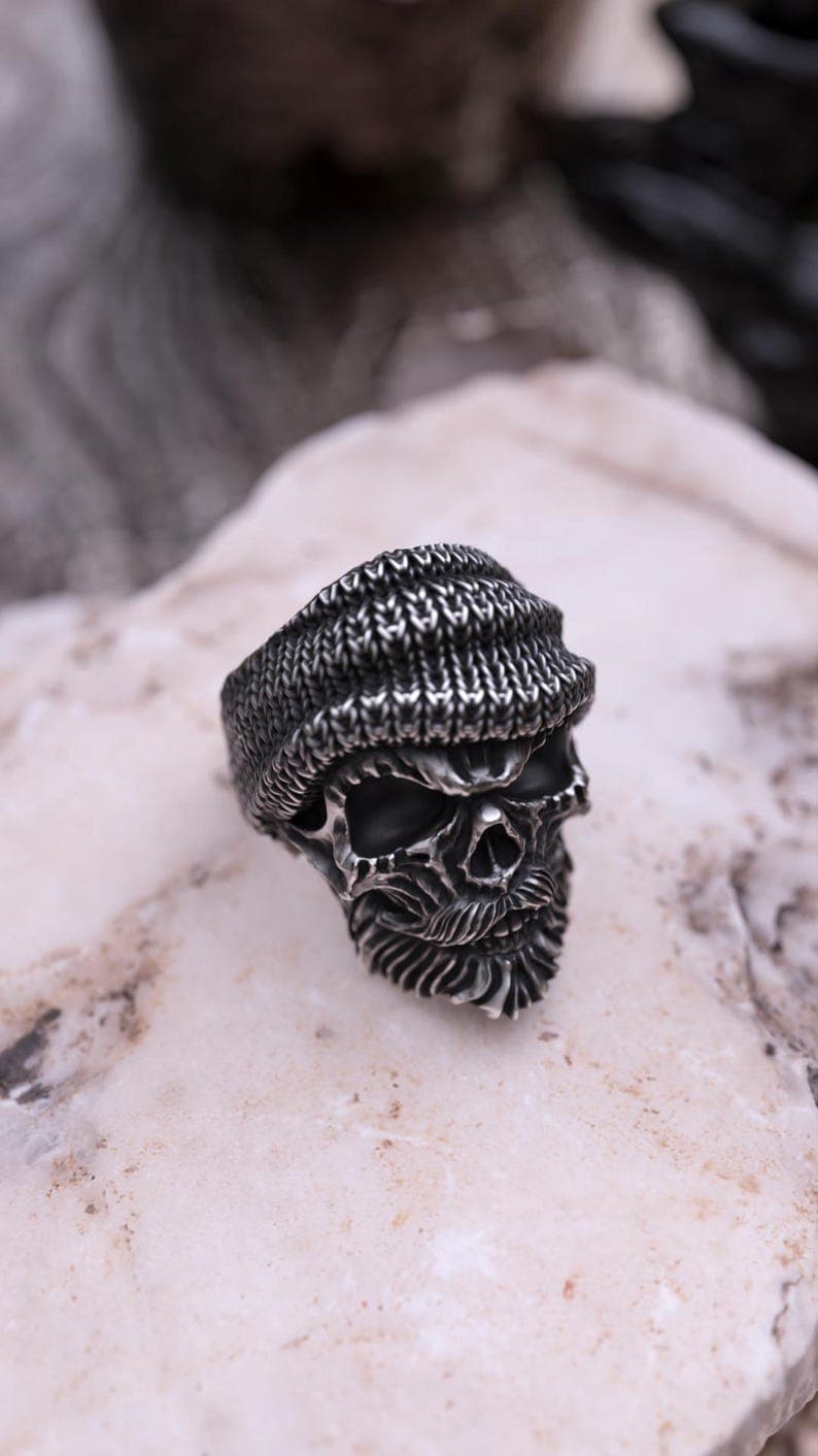 Unique Bearded Skull Ring |  Sterling Silver Oxidized Ring | Men's Jewelry | With Certificate of Authenticity and  Hallmark
