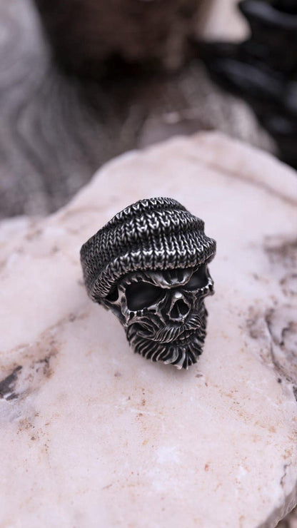 Unique Bearded Skull Ring |  Sterling Silver Oxidized Ring | Men's Jewelry | With Certificate of Authenticity and  Hallmark