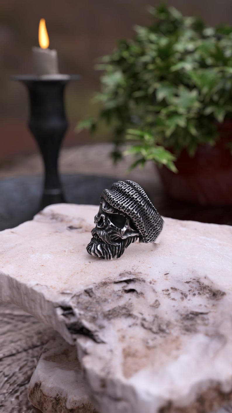 Unique Bearded Skull Ring |  Sterling Silver Oxidized Ring | Men's Jewelry | With Certificate of Authenticity and  Hallmark