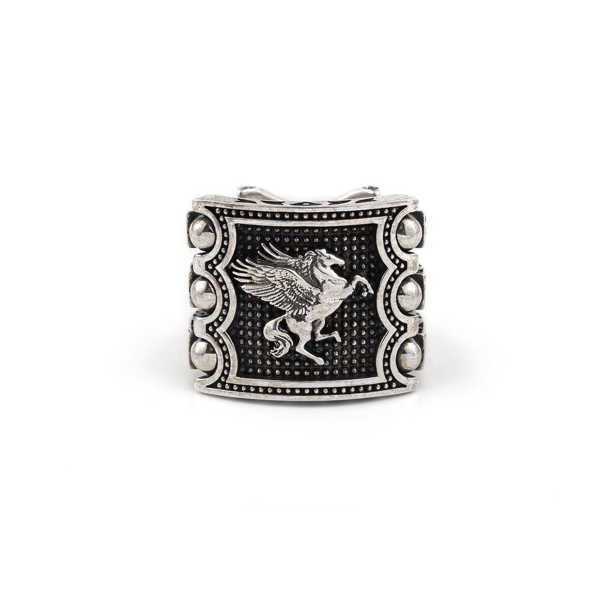 Premium Horse (Pegasus) Vintage Byzantine Style Signet Ring, Oxidized Sterling Silver  Ring | With Certificate of Authenticity and  Hallmark