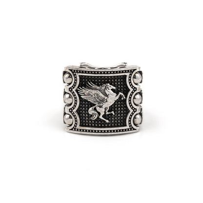 Premium Horse (Pegasus) Vintage Byzantine Style Signet Ring, Oxidized Sterling Silver  Ring | With Certificate of Authenticity and  Hallmark