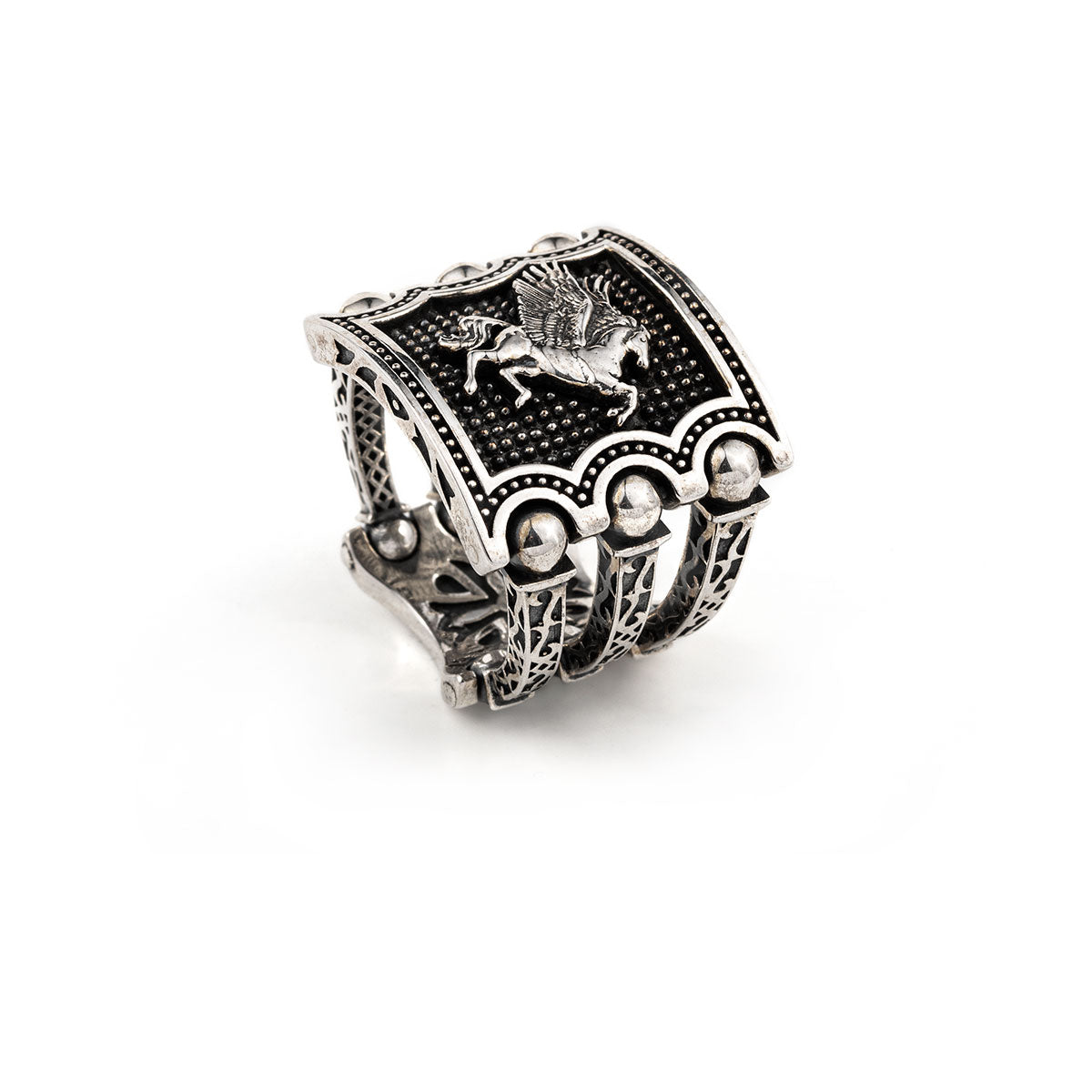 Premium Horse (Pegasus) Vintage Byzantine Style Signet Ring, Oxidized Sterling Silver  Ring | With Certificate of Authenticity and  Hallmark