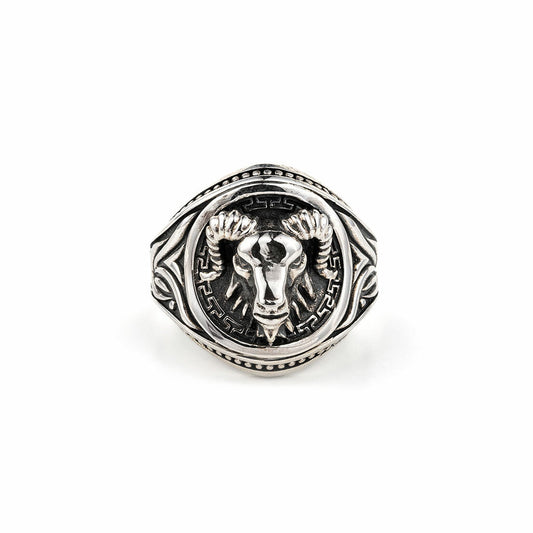 Unique Goat Ring with Versace design |  Sterling Silver Oxidized Ring | With Certificate of Authenticity and  Hallmark