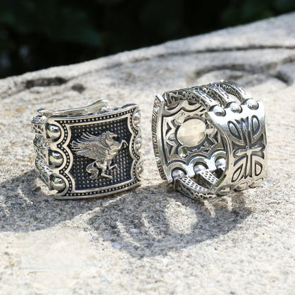 Premium Horse (Pegasus) Vintage Byzantine Style Signet Ring, Oxidized Sterling Silver  Ring | With Certificate of Authenticity and  Hallmark