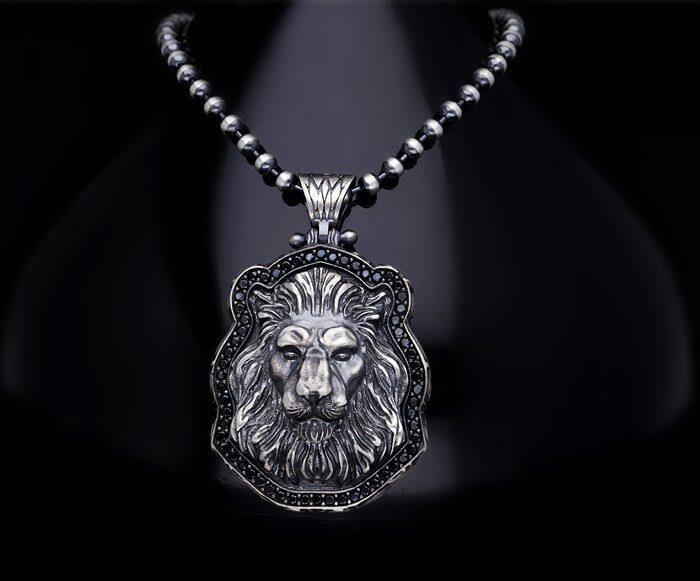 Unique Designed Lion Pendant for Men |  Sterling Silver Oxidized Pendant