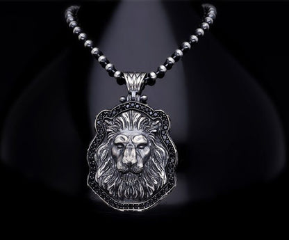 Unique Designed Lion Pendant for Men |  Sterling Silver Oxidized Pendant