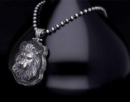 Unique Designed Lion Pendant for Men |  Sterling Silver Oxidized Pendant