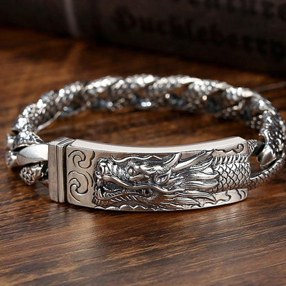 16mm wide Unique Embossed Dragon Bracelet for Men |  Sterling Silver Bracelet | With Certificate of Authenticity and  Hallmark