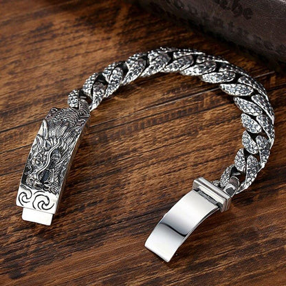 16mm wide Unique Embossed Dragon Bracelet for Men |  Sterling Silver Bracelet | With Certificate of Authenticity and  Hallmark