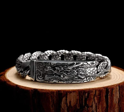 16mm wide Unique Embossed Dragon Bracelet for Men |  Sterling Silver Bracelet | With Certificate of Authenticity and  Hallmark