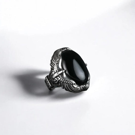 Gental Gems by Karat Kings | Biker Guy, Oval shaped Turkish Style Ring with Natural Black Onyx (Sulemani Hakik) with Eagle|  Sterling Silver Oxidized Ring | Men's Jewelry | With Certificate of Authenticity and  Hallmark (Copy)