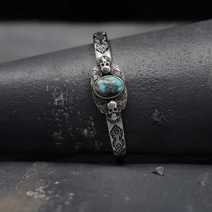 Gental Gems by Karat Kings | Heavy Lion Chain Bracelet with Natural Irani Turquoise (Firoza) for Men |  Sterling Silver Bracelet