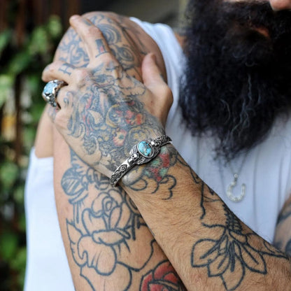 Gental Gems by Karat Kings | Heavy Lion Chain Bracelet with Natural Irani Turquoise (Firoza) for Men |  Sterling Silver Bracelet