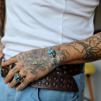 Gental Gems by Karat Kings | Heavy Lion Chain Bracelet with Natural Irani Turquoise (Firoza) for Men |  Sterling Silver Bracelet