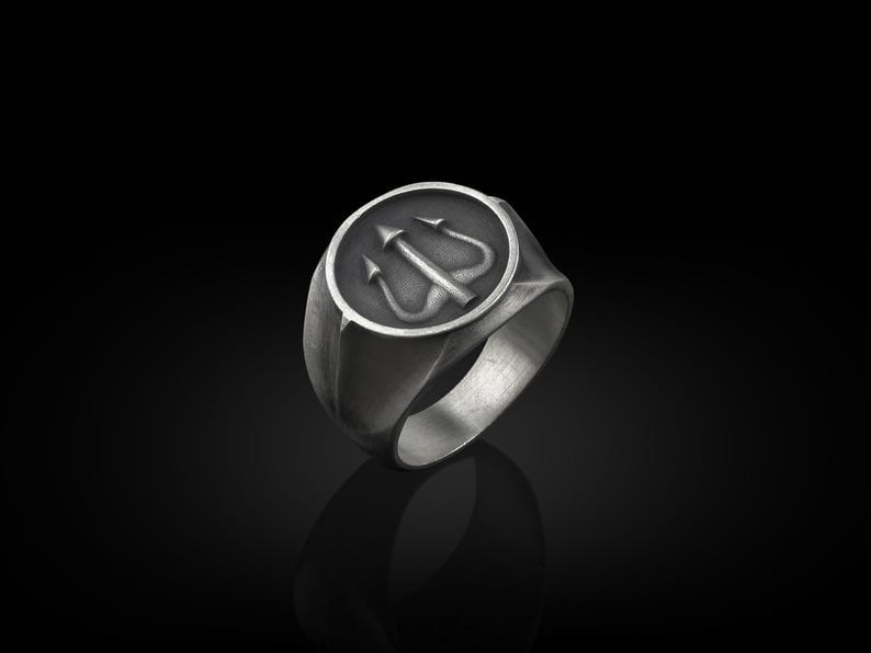 Exclusive Vintage Trishul Symbol Signet Style Ring for Men, Oxidized Sterling Silver  Ring | Jewellery for Men| With Certificate of Authenticity and  Hallmark