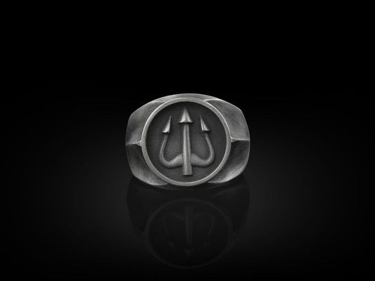 Exclusive Vintage Trishul Symbol Signet Style Ring for Men, Oxidized Sterling Silver  Ring | Jewellery for Men| With Certificate of Authenticity and  Hallmark