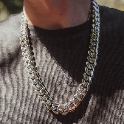 22mm Wide Solid Miami Cuban Link Chain |  Sterling Silver Chain