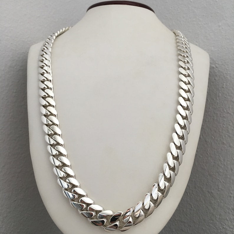 18mm Wide Solid Miami Cuban Link Chain |  Sterling Silver Chain