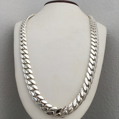 18mm Wide Solid Miami Cuban Link Chain |  Sterling Silver Chain