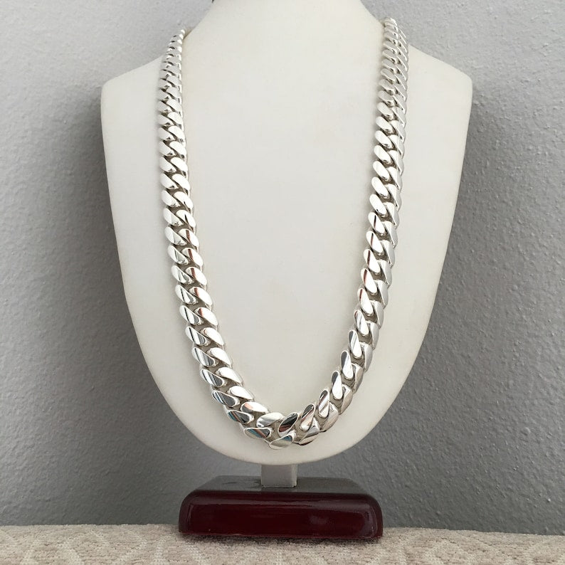 18mm Wide Solid Miami Cuban Link Chain |  Sterling Silver Chain