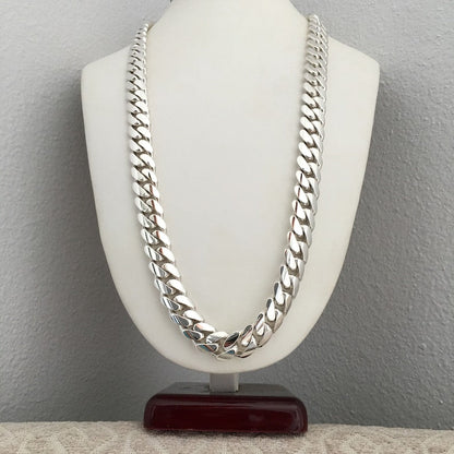 18mm Wide Solid Miami Cuban Link Chain |  Sterling Silver Chain
