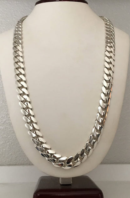 18mm Wide Solid Miami Cuban Link Chain |  Sterling Silver Chain