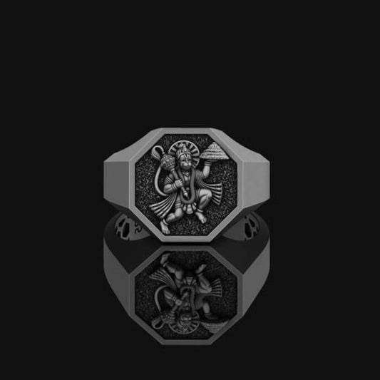 Antique Designed Hanuman Ji Ring |  Sterling Silver Oxidized Ring | Men's Jewelry | With Certificate of Authenticity and  Hallmark (Copy)