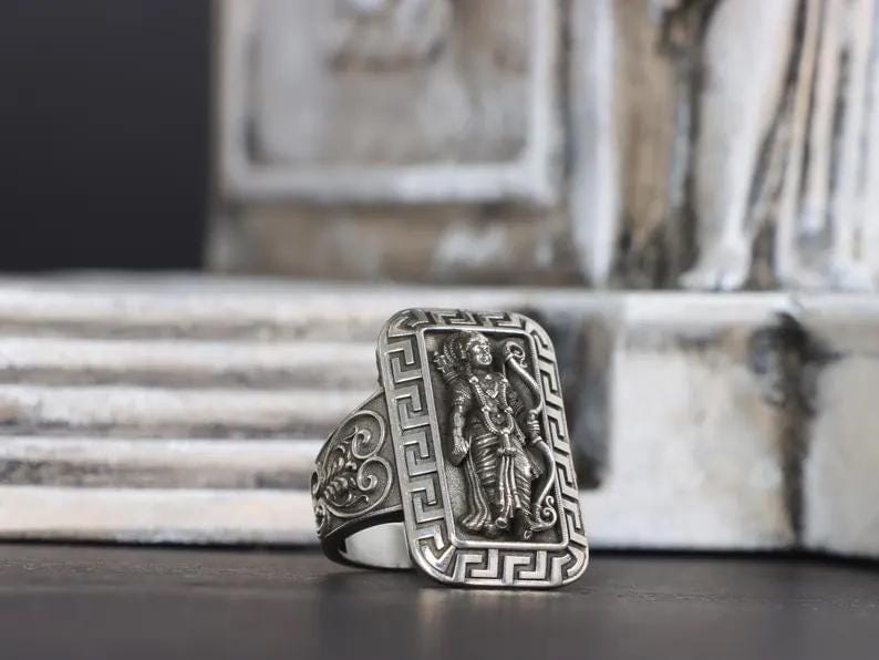 Antique Designed Ram Bhagwan Ring |  Sterling Silver Oxidized Ring | Men's Jewelry | With Certificate of Authenticity and  Hallmark