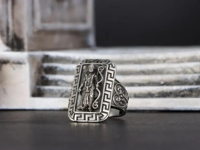 Antique Designed Ram Bhagwan Ring |  Sterling Silver Oxidized Ring | Men's Jewelry | With Certificate of Authenticity and  Hallmark