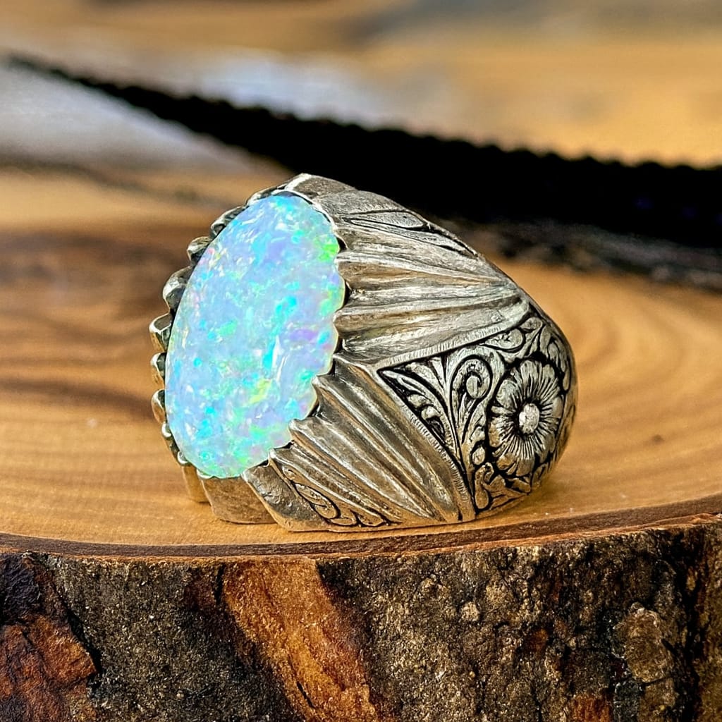 Unique Designed Turkish Style Ring with Excellent quality 12ct Fire Australian Opal |  Sterling Silver Oxidized Ring Authenticity and