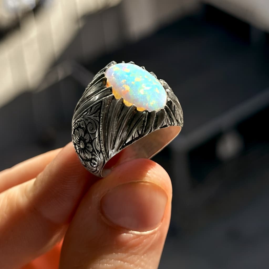 Unique Designed Turkish Style Ring with Excellent quality 12ct Fire Australian Opal |  Sterling Silver Oxidized Ring Authenticity and