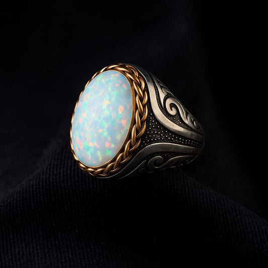 Unique Designed Turkish Style Ring with Excellent quality 12ct Fire Australian Opal |  Sterling Silver Oxidized Ring | With Certificate of Authenticity and  Hallmark