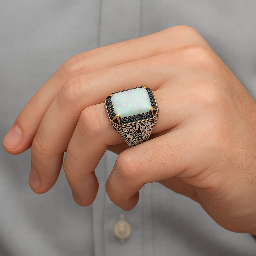 Unique Designed Turkish Style Ring with Excellent quality 10ct Fire Australian Opal |  Sterling Silver Oxidized Ring | With Certificate of Authenticity and  Hallmark