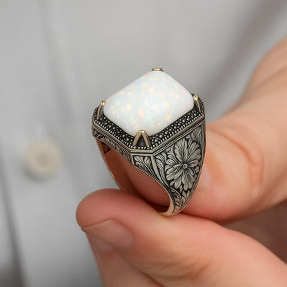 Unique Designed Turkish Style Ring with Excellent quality 10ct Fire Australian Opal |  Sterling Silver Oxidized Ring | With Certificate of Authenticity and  Hallmark