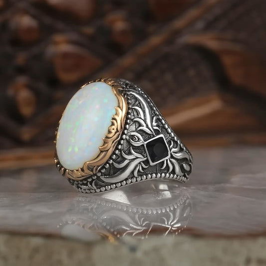 Unique Designed Turkish Style Ring with 13ct Fire Australian Opal |  Sterling Silver Oxidized Ring | With Certificate of Authenticity and  Hallmark