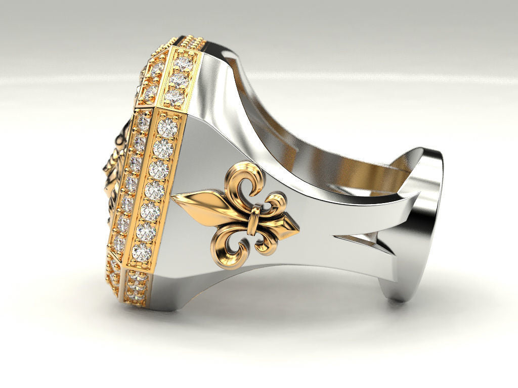 Gental Gems by Karat Kings | Unique Design Two Tone Lion Ring with Illuminati/ Evil Eye Symbol |  Gold Micron Plated  Sterling Silver Ring