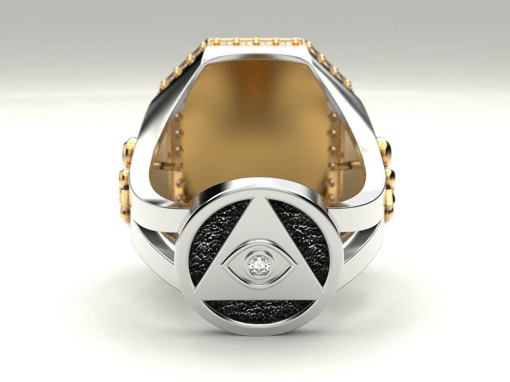 Gental Gems by Karat Kings | Unique Design Two Tone Lion Ring with Illuminati/ Evil Eye Symbol |  Gold Micron Plated  Sterling Silver Ring