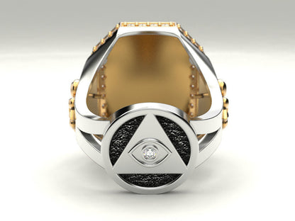 Gental Gems by Karat Kings | Unique Design Two Tone Lion Ring with Illuminati/ Evil Eye Symbol |  Gold Micron Plated  Sterling Silver Ring