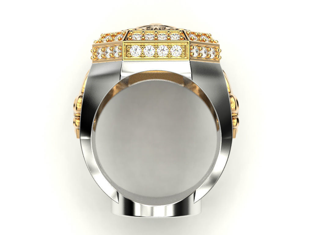 Gental Gems by Karat Kings | Unique Design Two Tone Lion Ring with Illuminati/ Evil Eye Symbol |  Gold Micron Plated  Sterling Silver Ring