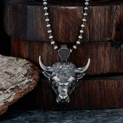Gental Gems by Karat Kings | Unique Designed Angry Bull Head Pendant for Taurus Zodiac for Men |  Sterling Silver Oxidized Pendant