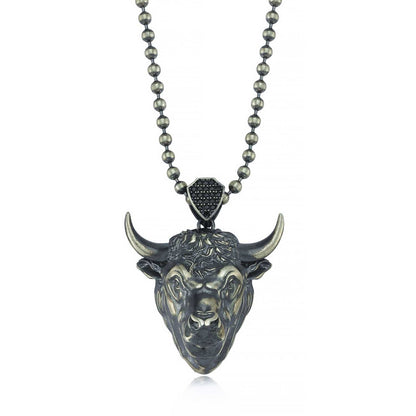 Gental Gems by Karat Kings | Unique Designed Angry Bull Head Pendant for Taurus Zodiac for Men |  Sterling Silver Oxidized Pendant