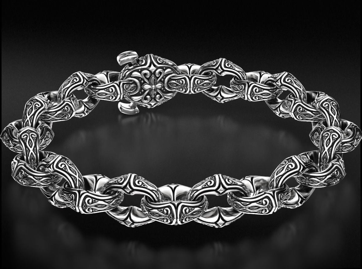 Gental Gems by Karat Kings | Unique Real Biker Bracelet for Men |  Sterling Silver Bracelet